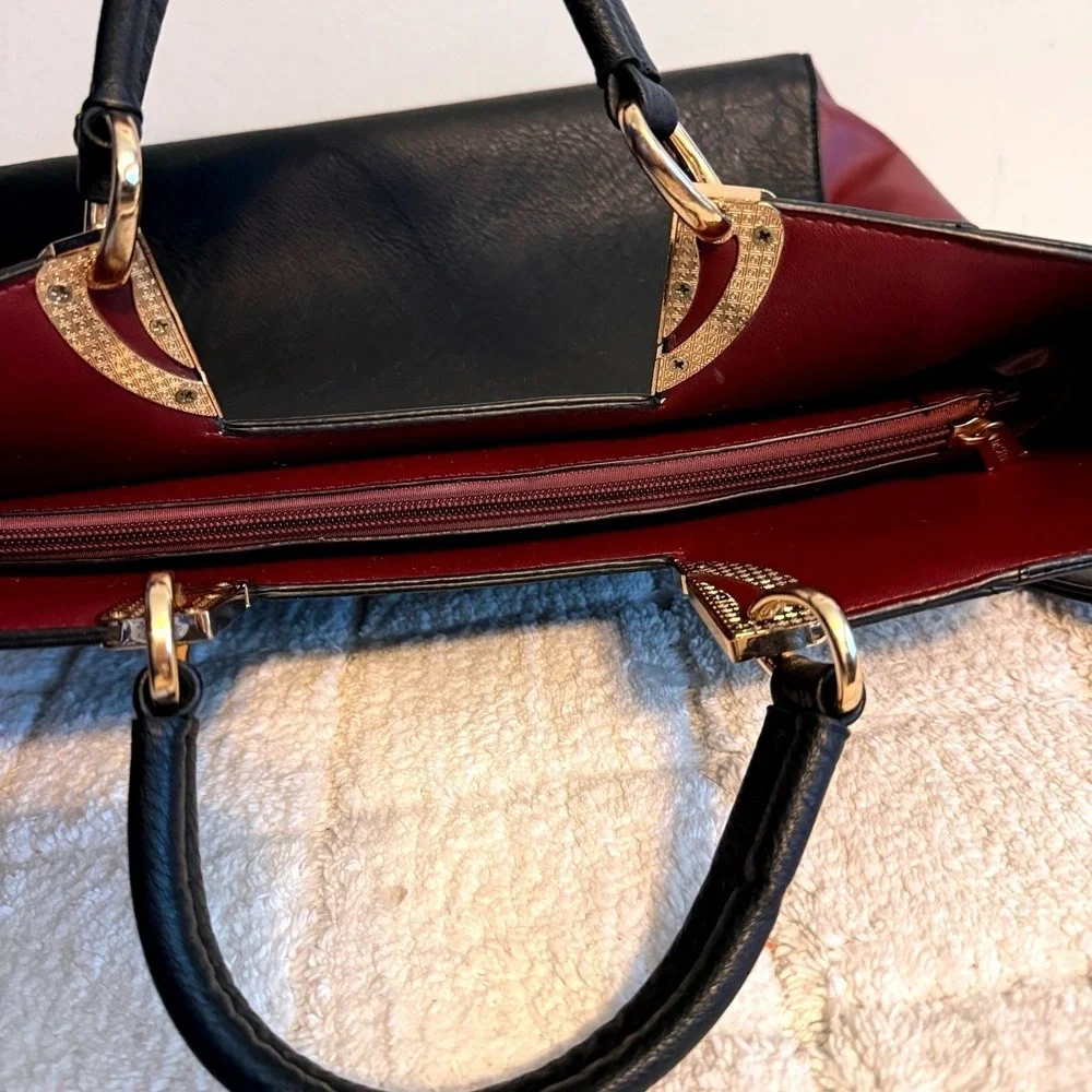 Dasein Colorblock Satchel Handbag Crossbody Zipper Adjustable Strap Professional